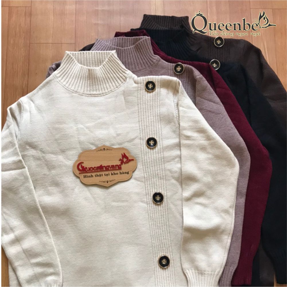 Váy đầm suông len lông cừu cổ lọ dài tay Queenbe GLV183 không xù không vón cục