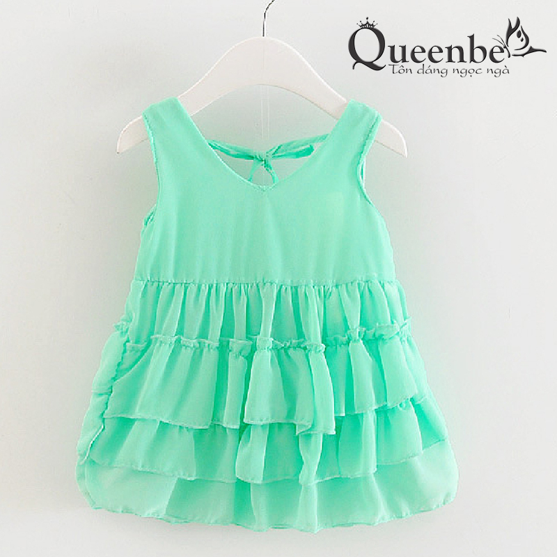 Váy đầm xếp bé gái Queenbe GLV041 vải voan mềm thoáng mát 1 tuổi, 2 tuổi, 3 tuổi