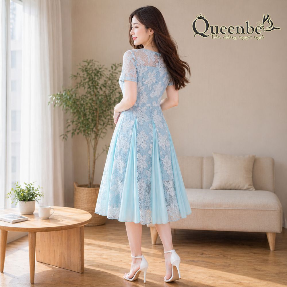 Váy đầm xòe big size ngắn tay thêu ren tinh tế có big size Queenbe GLV098