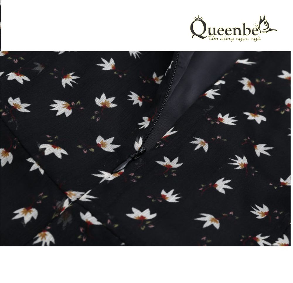 Váy đầm xòe tay lỡ cổ v tay bo chun Queenbe GLV037 lụa chiffon