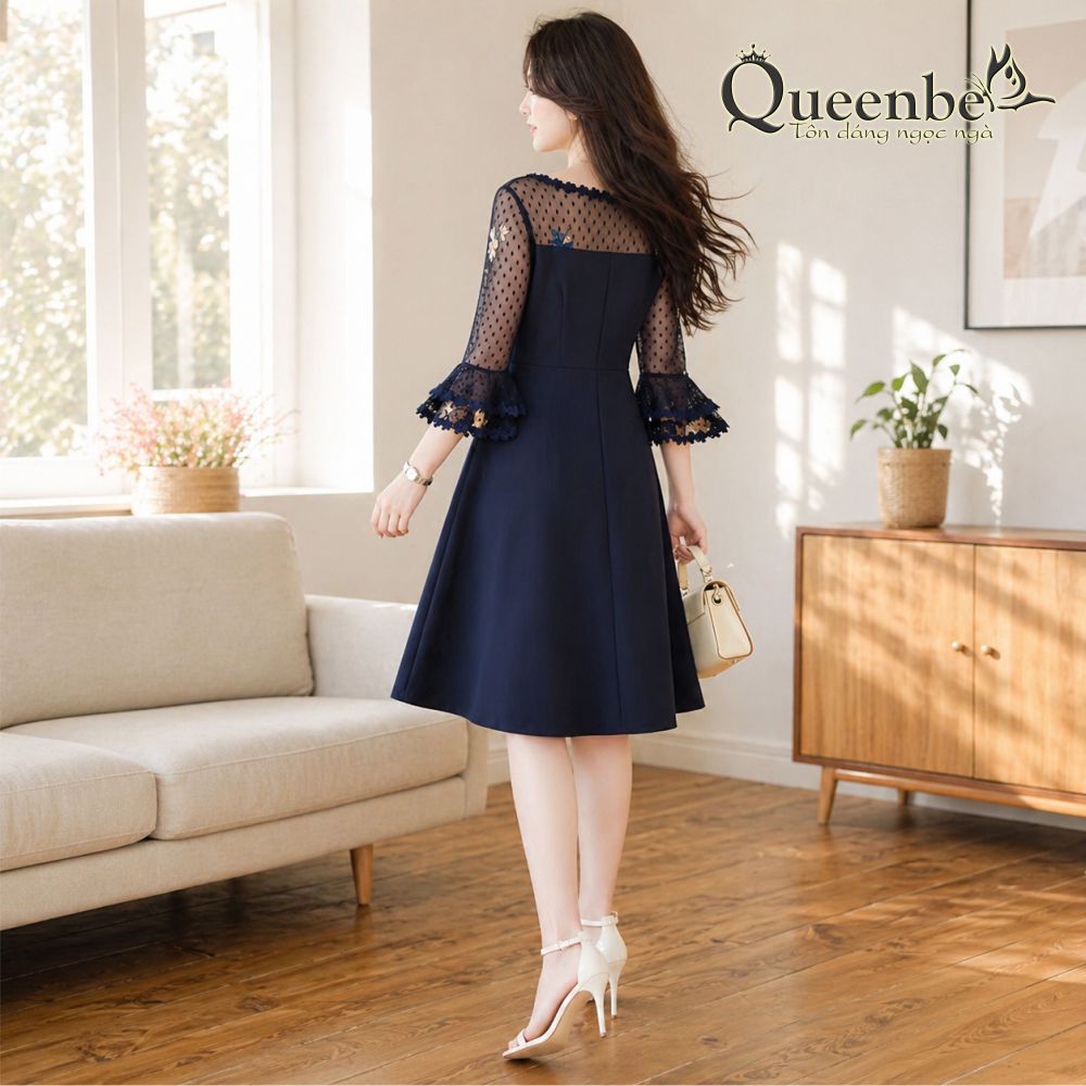 Váy đầm xòe tay loe ren thêu big size GLV076