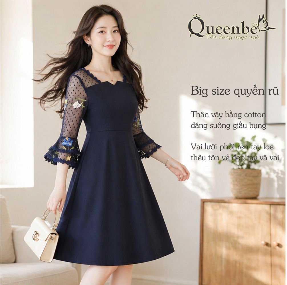 Váy đầm xòe tay loe ren thêu big size GLV076