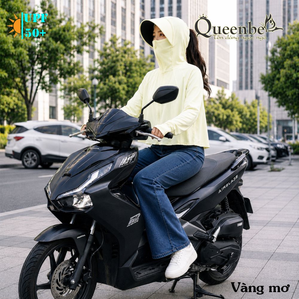 Áo chống nắng nữ đi xe máy Queenbe GLA332 chống UV50 liền nón, che mặt, che mu bàn tay, vành chống chói 7 1.jpg