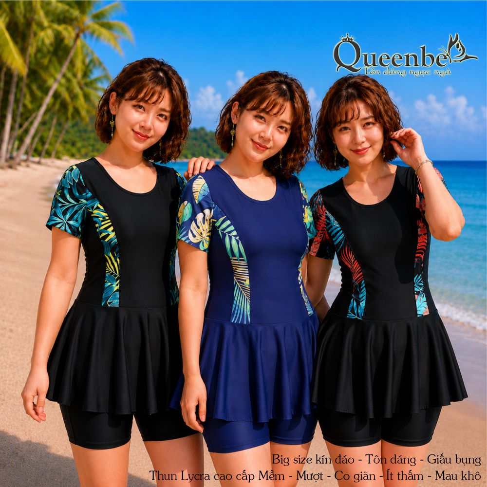 Bộ đồ bơi trung niên nữ big size váy và quần lửng Queenbe GLSWIM117 vải thun Lycra cao cấp, ít thấm, mau khô, thông thoáng 1.jpg