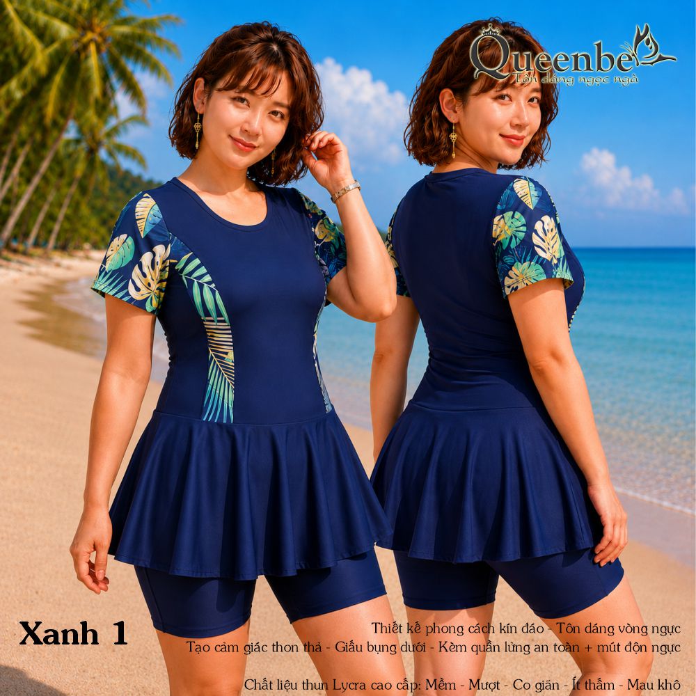 Bộ đồ bơi trung niên nữ big size váy và quần lửng Queenbe GLSWIM117 vải thun Lycra cao cấp, ít thấm, mau khô, thông thoáng 12.jpg