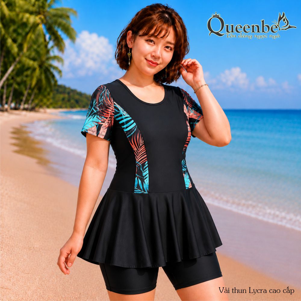 Bộ đồ bơi trung niên nữ big size váy và quần lửng Queenbe GLSWIM117 vải thun Lycra cao cấp, ít thấm, mau khô, thông thoáng 4.jpg
