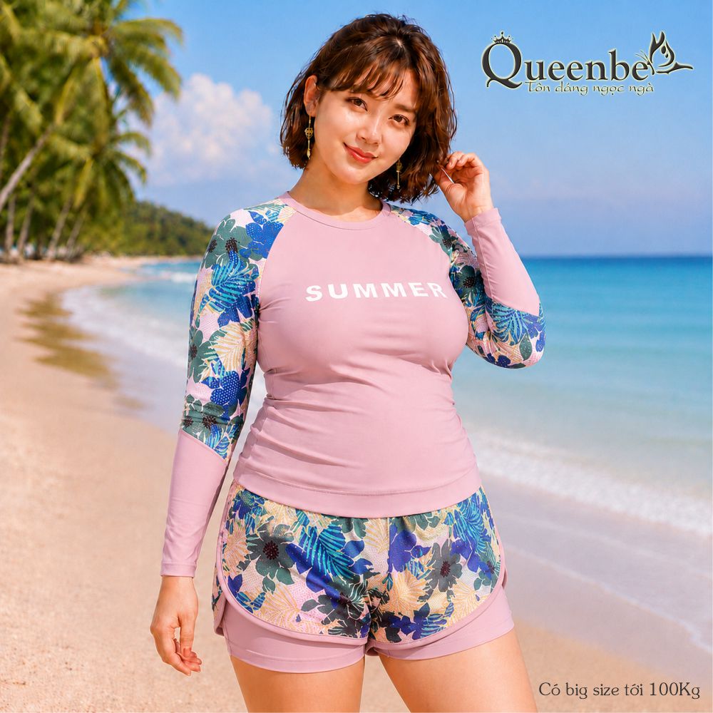 Bộ quần áo bơi nữ rời có big size tới 100Kg Queenbe GLSWIM115 vải thun Lycra cao cấp, mềm mịn, ít thấm, mau khô, đi bơi hoặc chơi thể thao 2.jpg