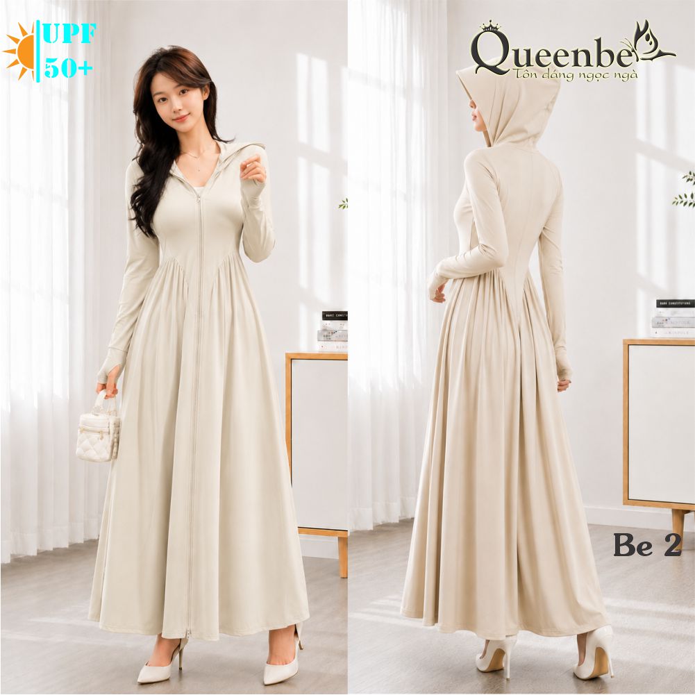 Váy chống nắng dài chống UVF50 liền nón và khẩu trang Queenbe GLSET046 vải polyester lụa cách nhiệt chống nóng kháng UV 13.jpg