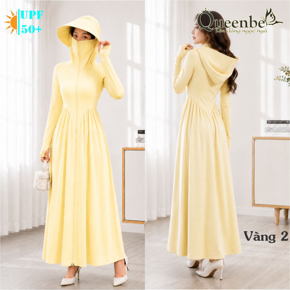 Váy chống nắng dài chống UVF50 liền nón và khẩu trang Queenbe GLSET046 vải polyester lụa cách nhiệt chống nóng kháng UV 14.jpg