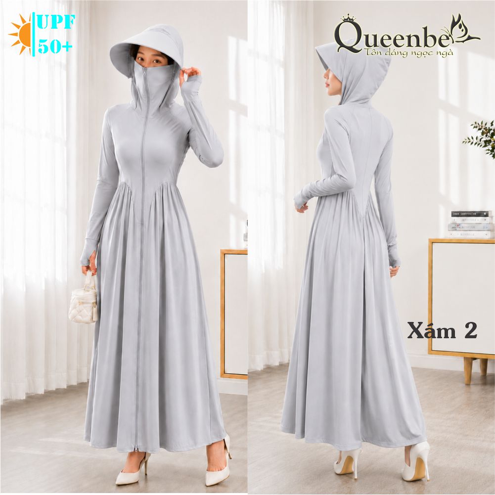 Váy chống nắng dài chống UVF50 liền nón và khẩu trang Queenbe GLSET046 vải polyester lụa cách nhiệt chống nóng kháng UV 15.jpg