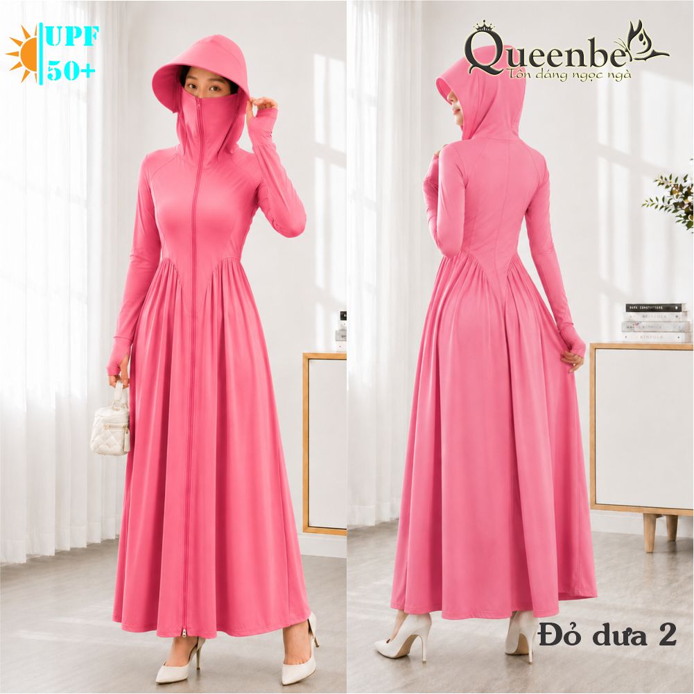 Váy chống nắng dài chống UVF50 liền nón và khẩu trang Queenbe GLSET046 vải polyester lụa cách nhiệt chống nóng kháng UV 16.jpg