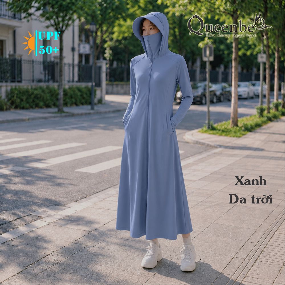 Váy chống nắng dài chống UVF50 liền nón và khẩu trang Queenbe GLSET046 vải polyester lụa cách nhiệt chống nóng kháng UV 7 0.jpg
