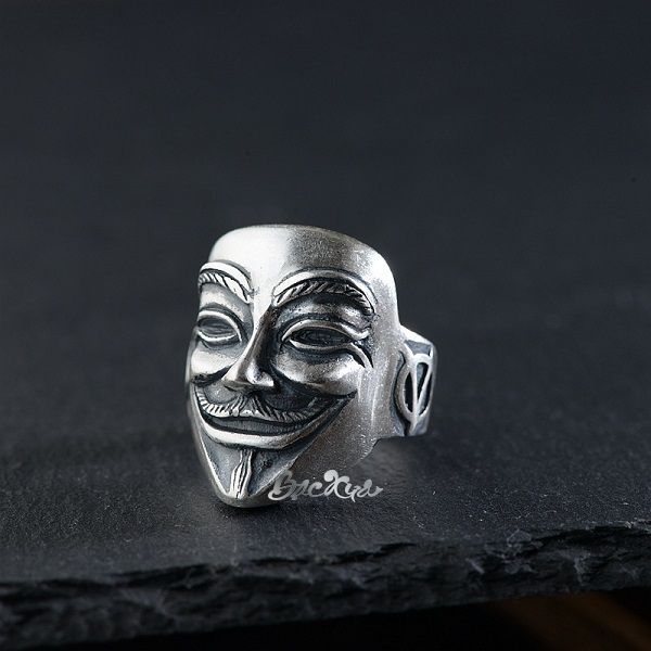 Set hacker anonymous nhẫn bạc nguyên chất