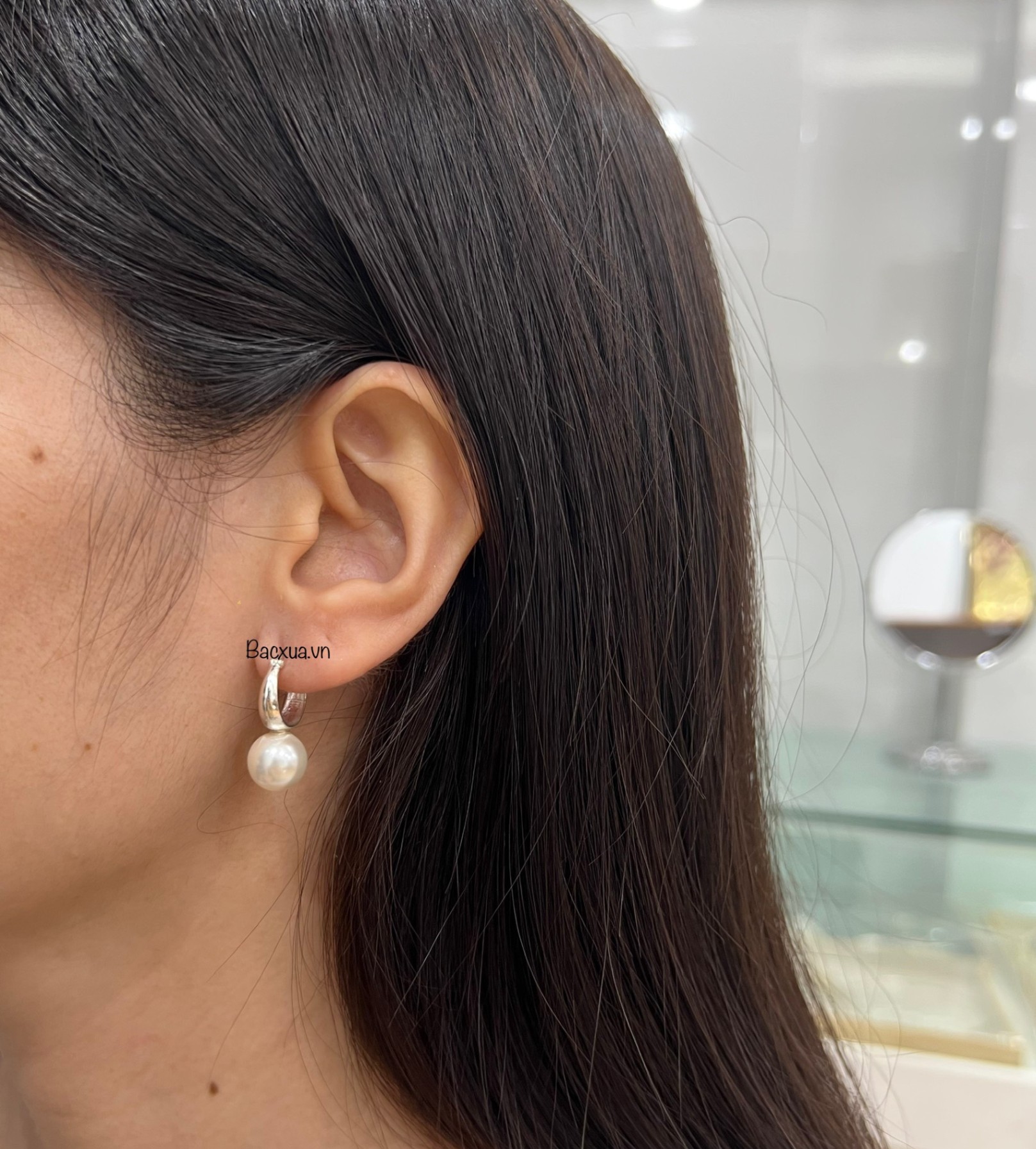 Khuyên vòng ngọc trai/ đá theo mệnh bạc nguyên chất 99
