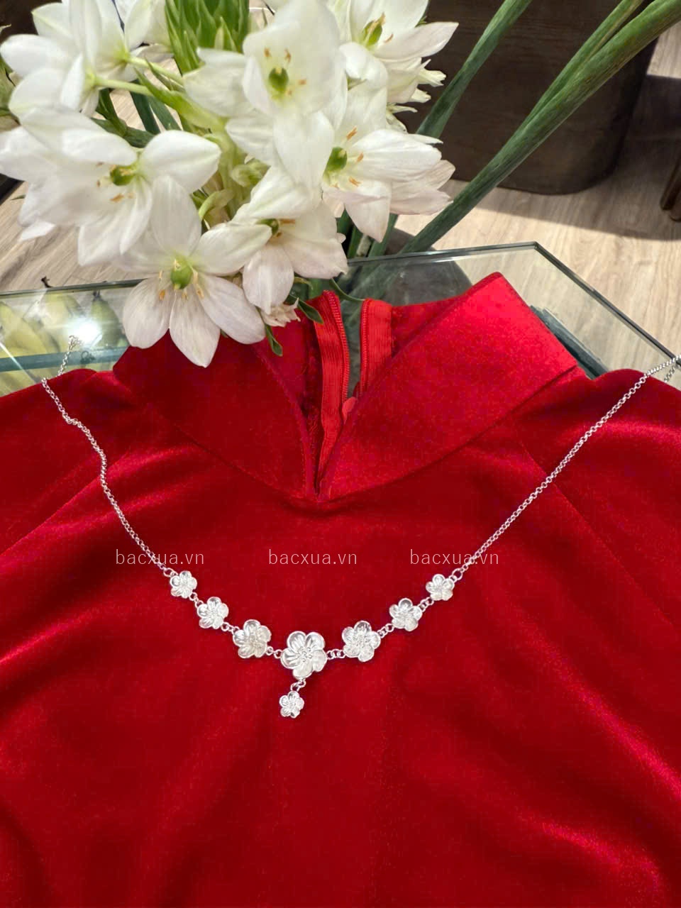 Dây chuyền Hoa mai bạc nguyên chất 99