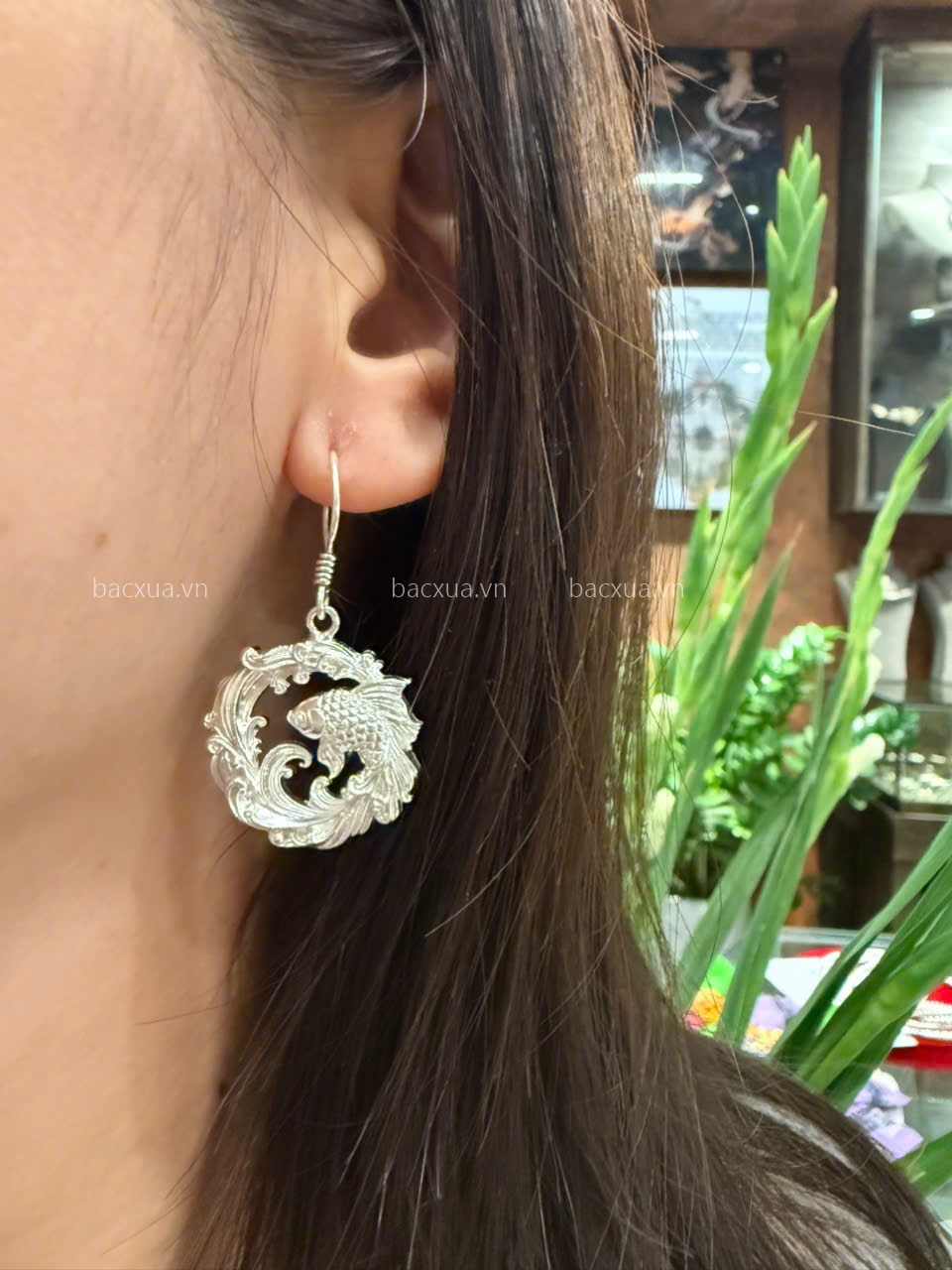 Khuyên tai cá vàng bạc nguyên chất 99