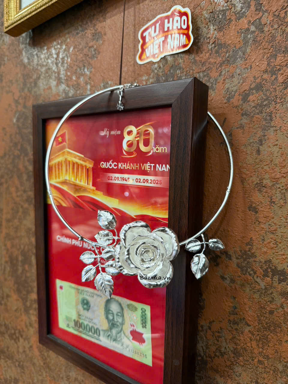 Kiềng hoa hồng 3D bạc nguyên chất 99