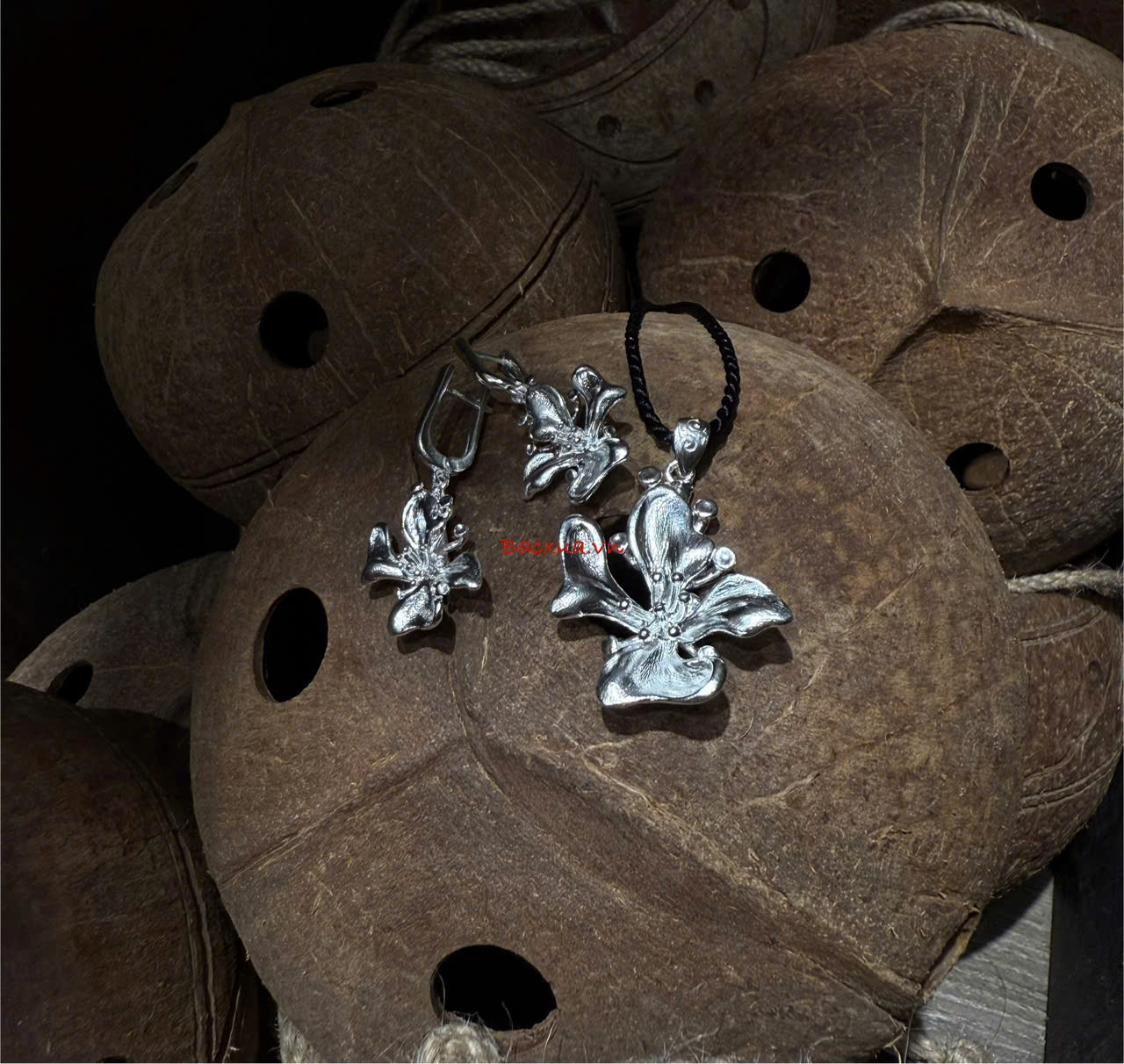 Mặt dây hoa dành dành bạc nguyên chất 99