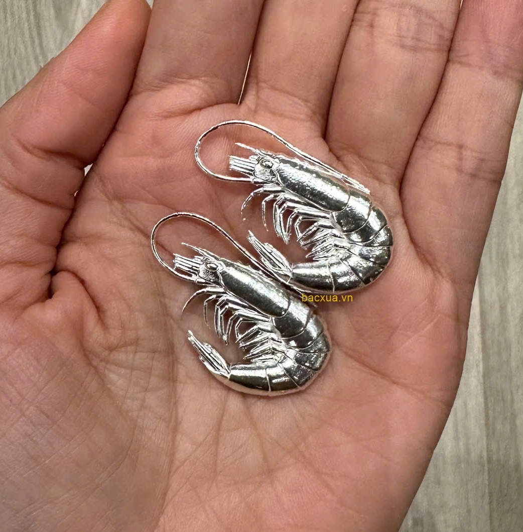 Mô Hình Tôm 3d bạc nguyên chất 99