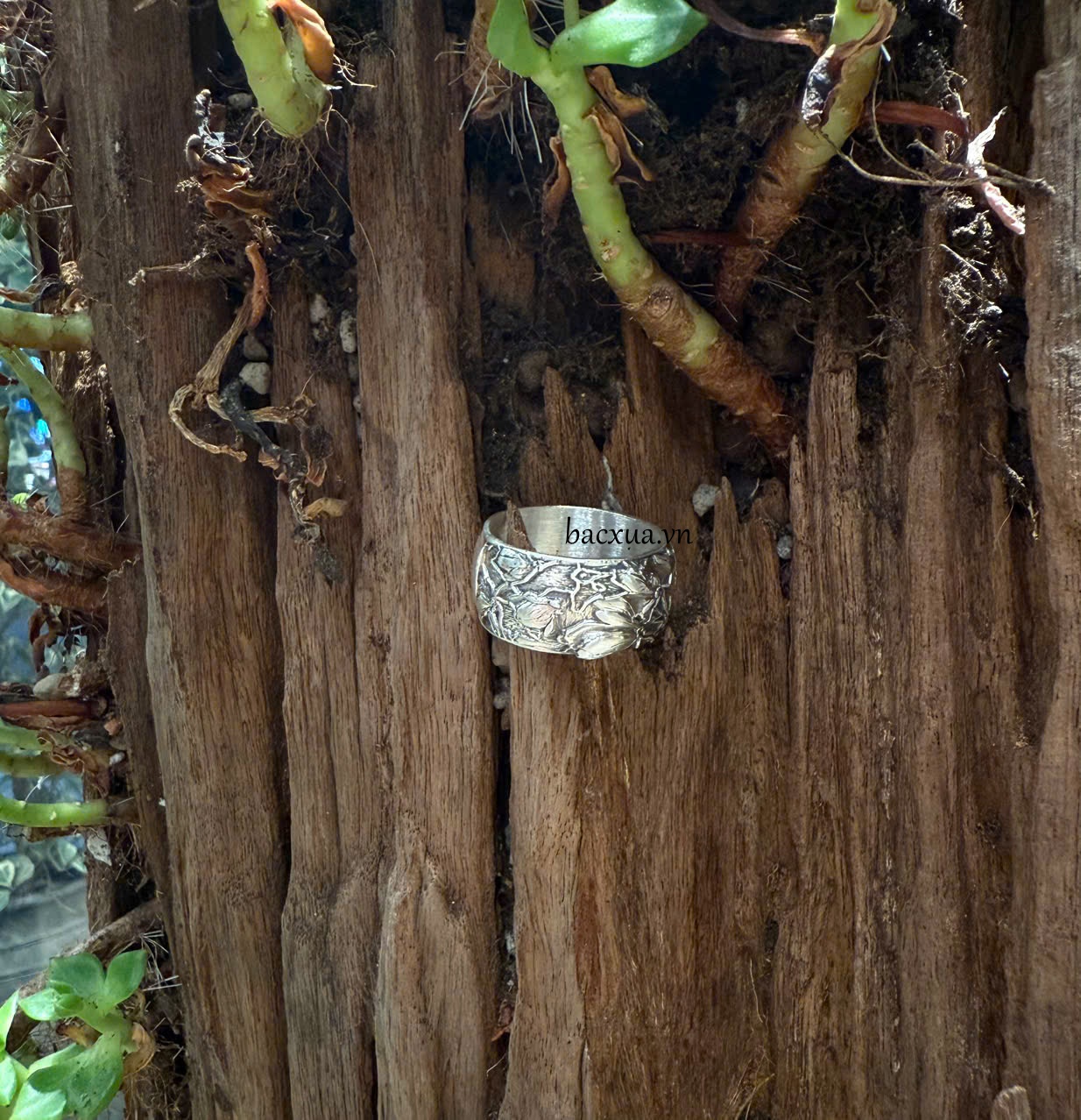 Nhẫn hoa Mộc Lan bạc nguyên chất 99