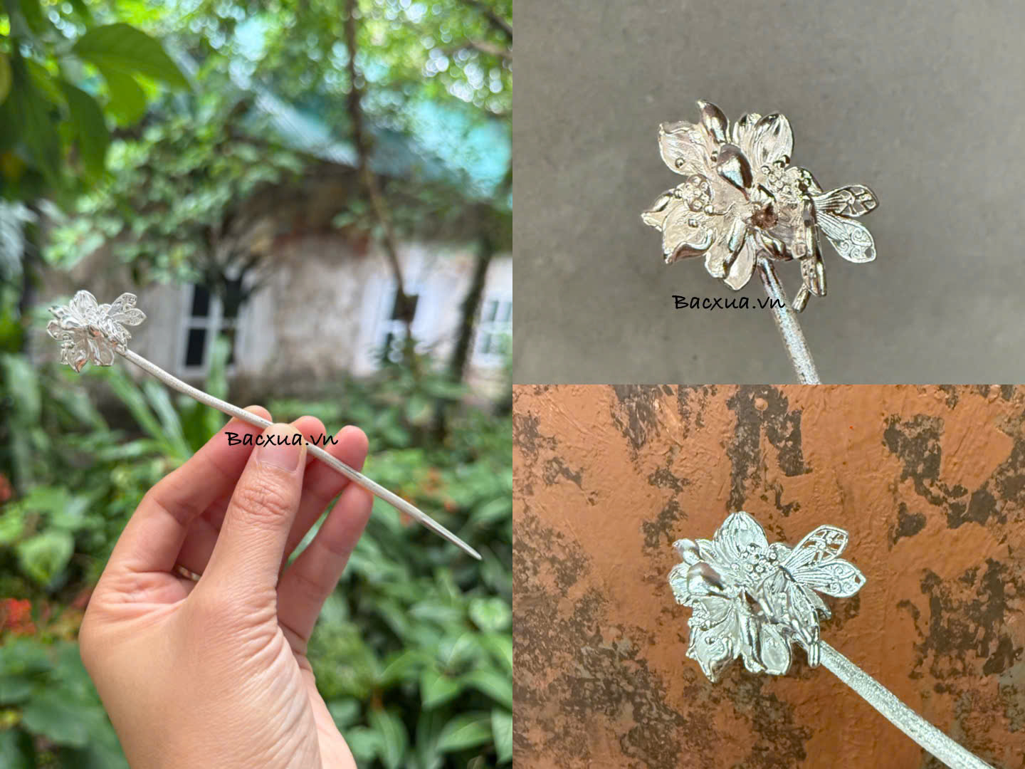 Trâm chuồn chuồn đậu hoa sen bạc nguyên chất