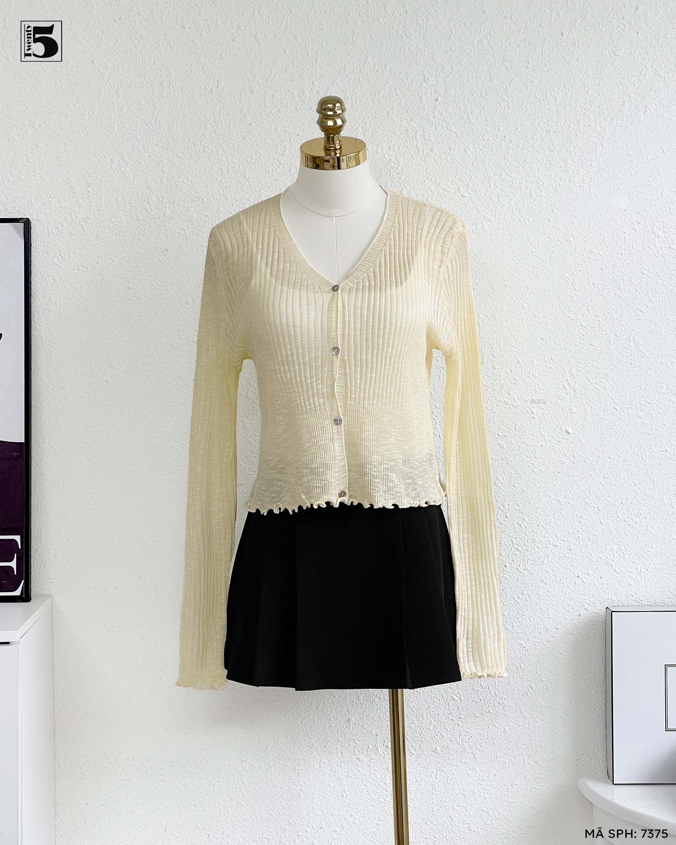 Áo kiểu dài tay 7375-209 áo cardigan mỏng khoác ngoài nhẹ nhàng nữ tính