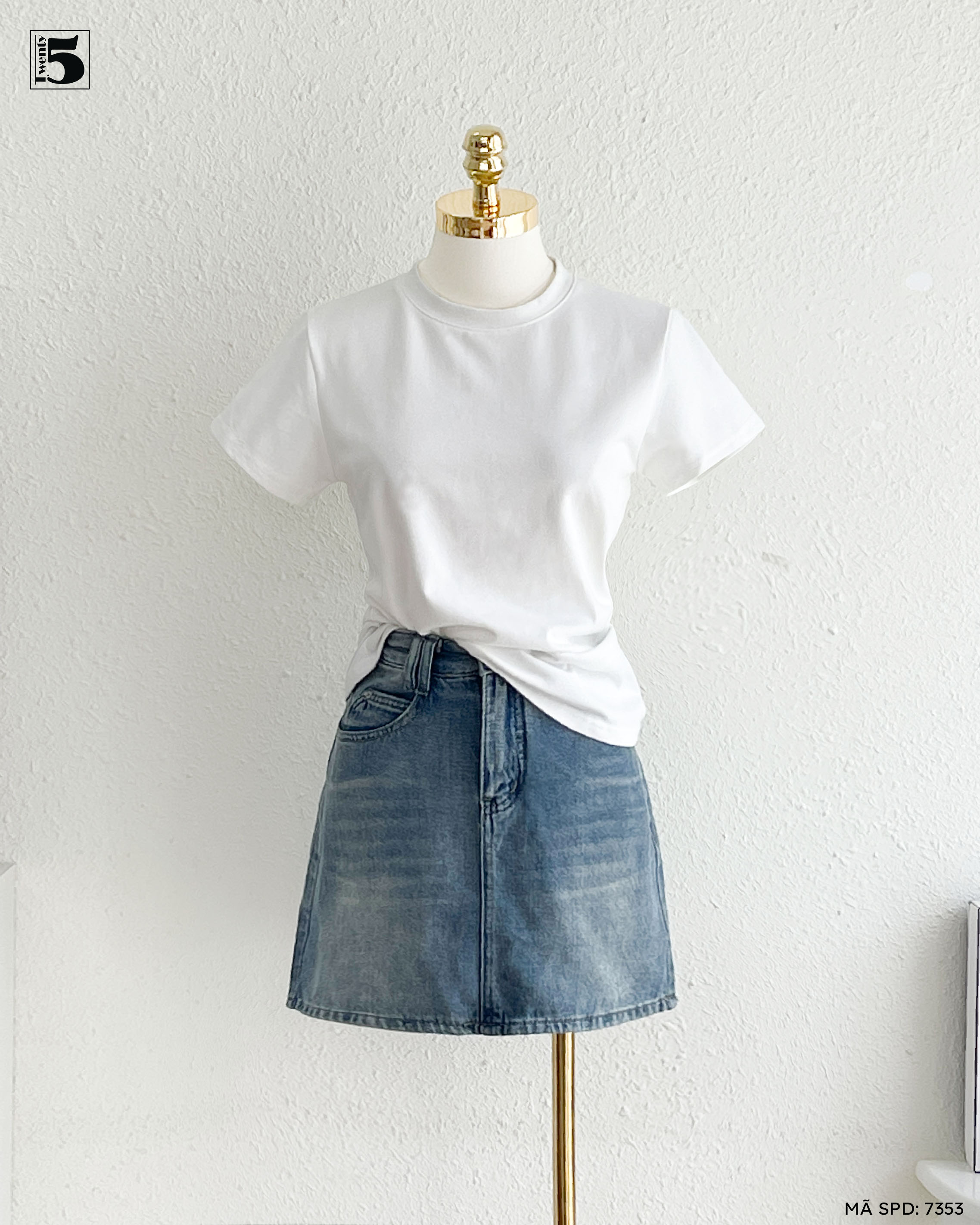 Chân váy ngắn jeans 7353-359 dáng chữ A màu xanh denim trẻ trung năng động