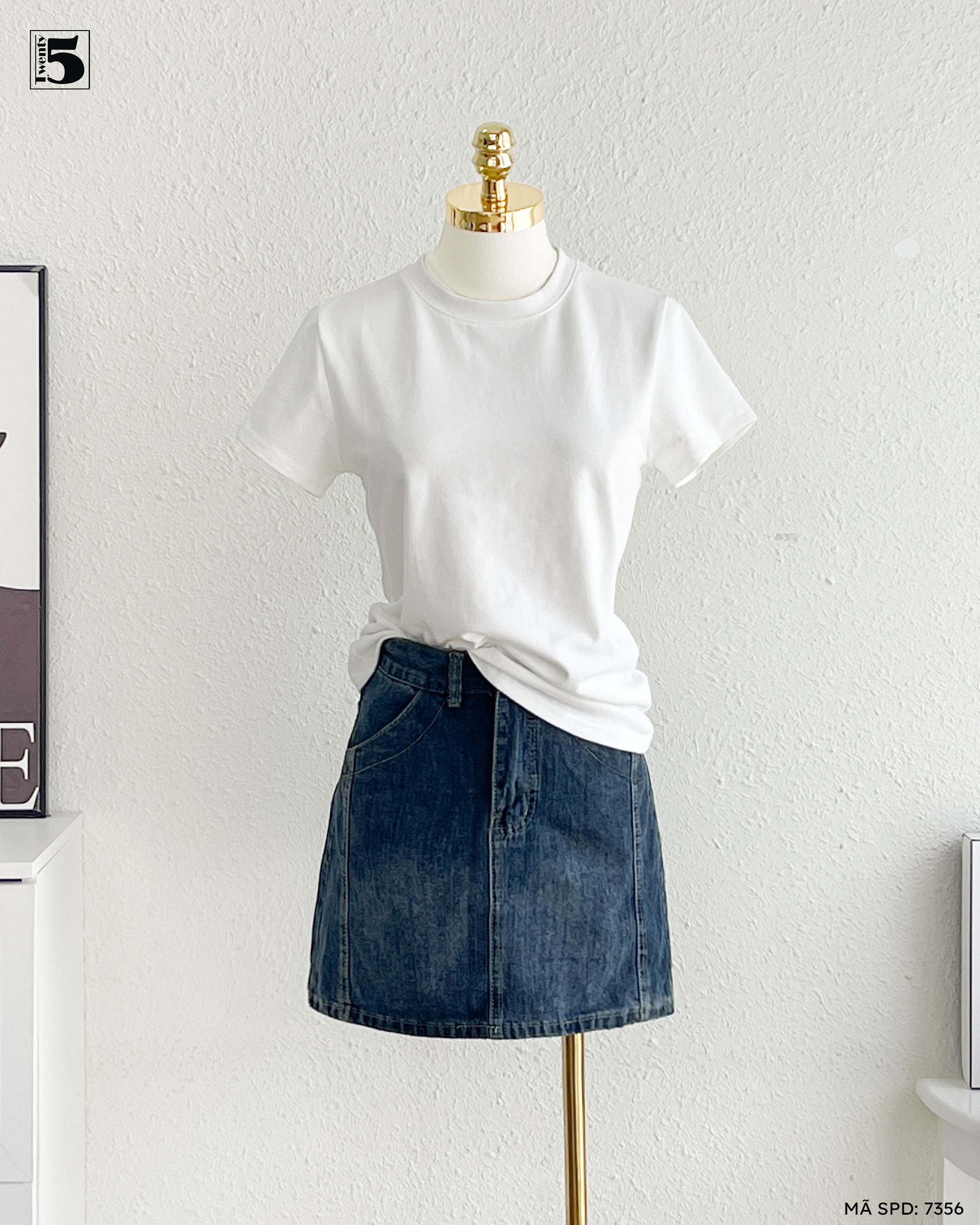 Chân váy ngắn jeans 7356-319 dáng chữ A basic màu xanh dễ phối đồ