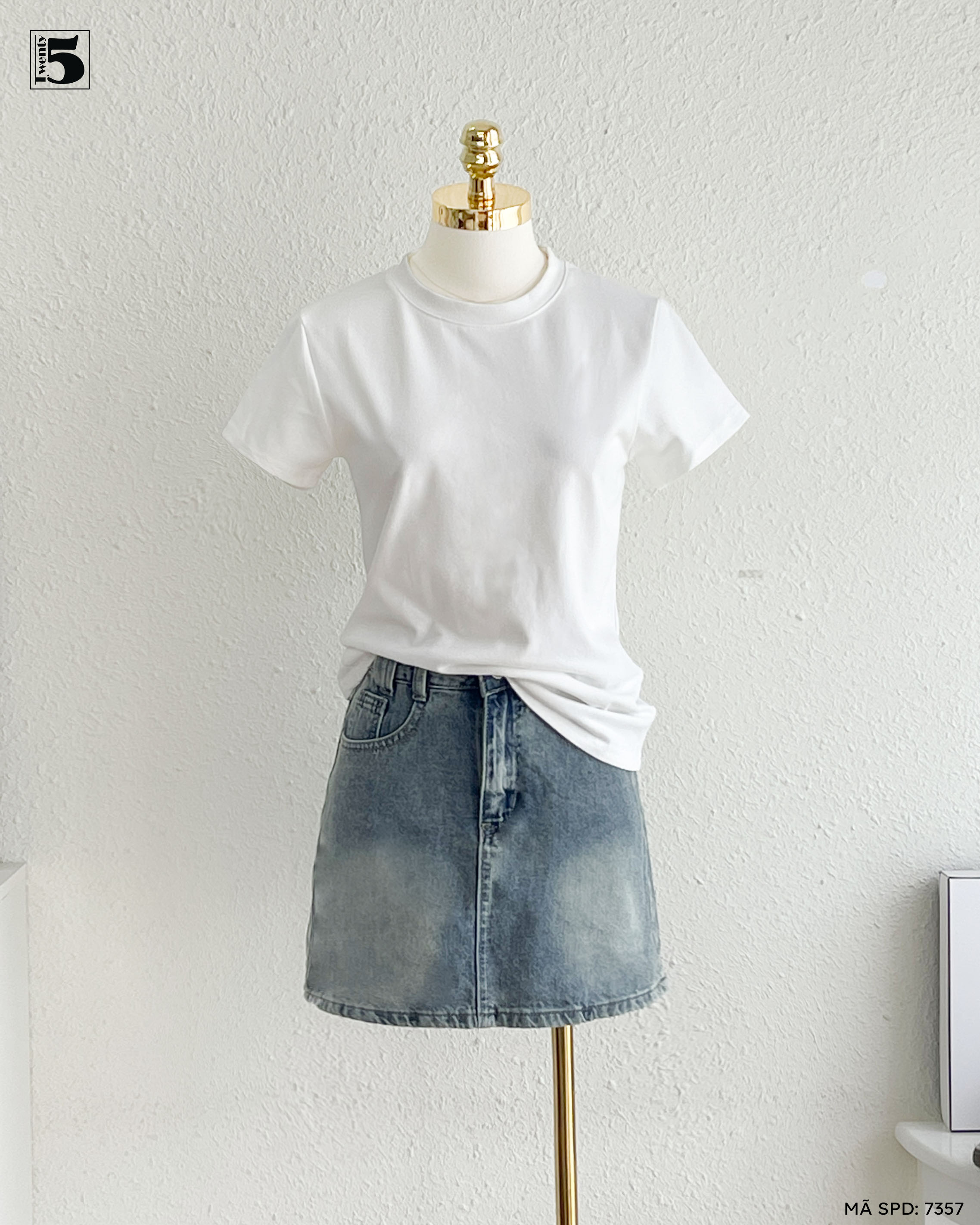 Chân váy ngắn jeans 7357-339 dáng chữ A basic mặc hàng ngày phong cách trẻ trung