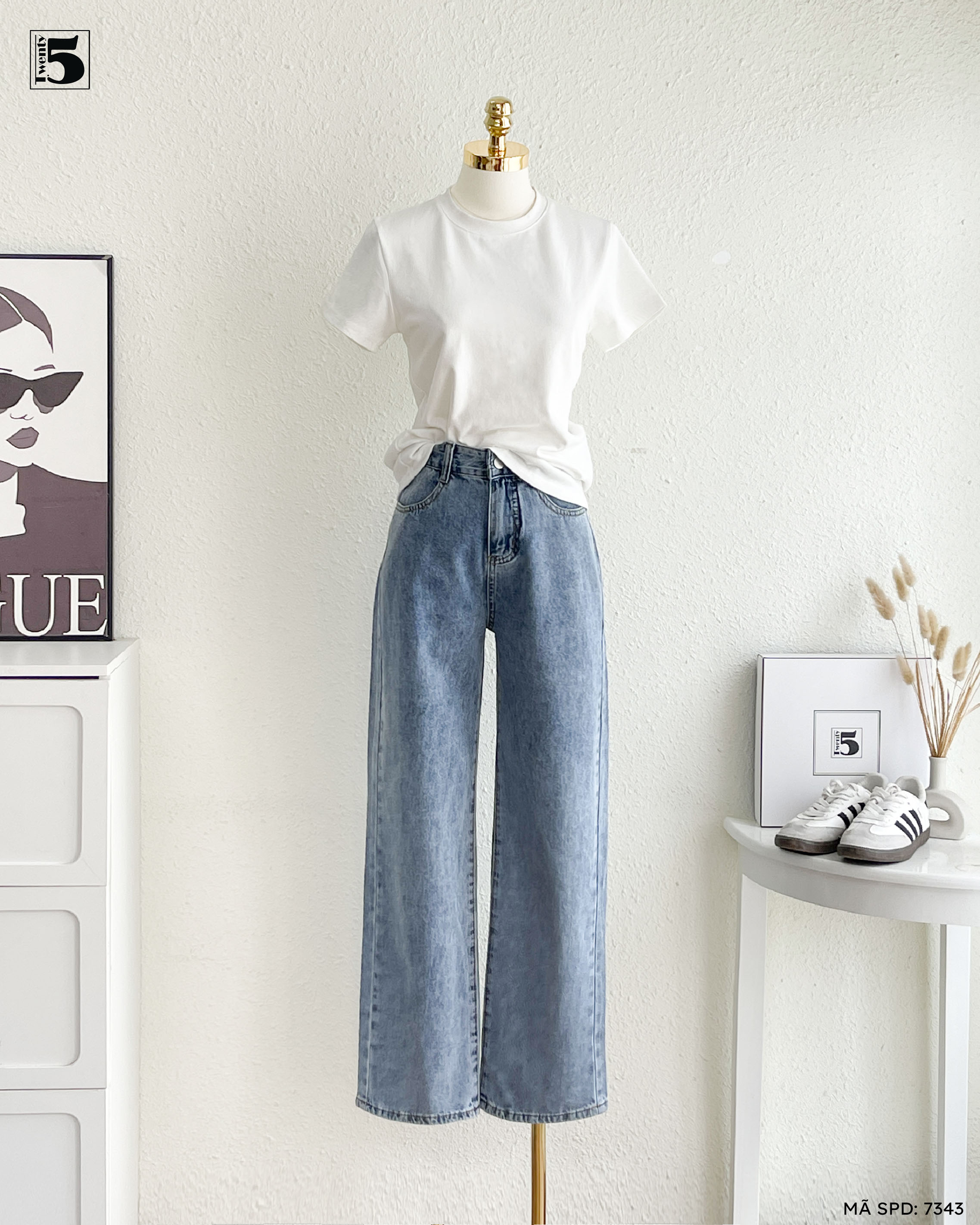 Quần jeans 7343-399 ống suông basic tối giản dễ mặc, ứng dụng hàng ngày