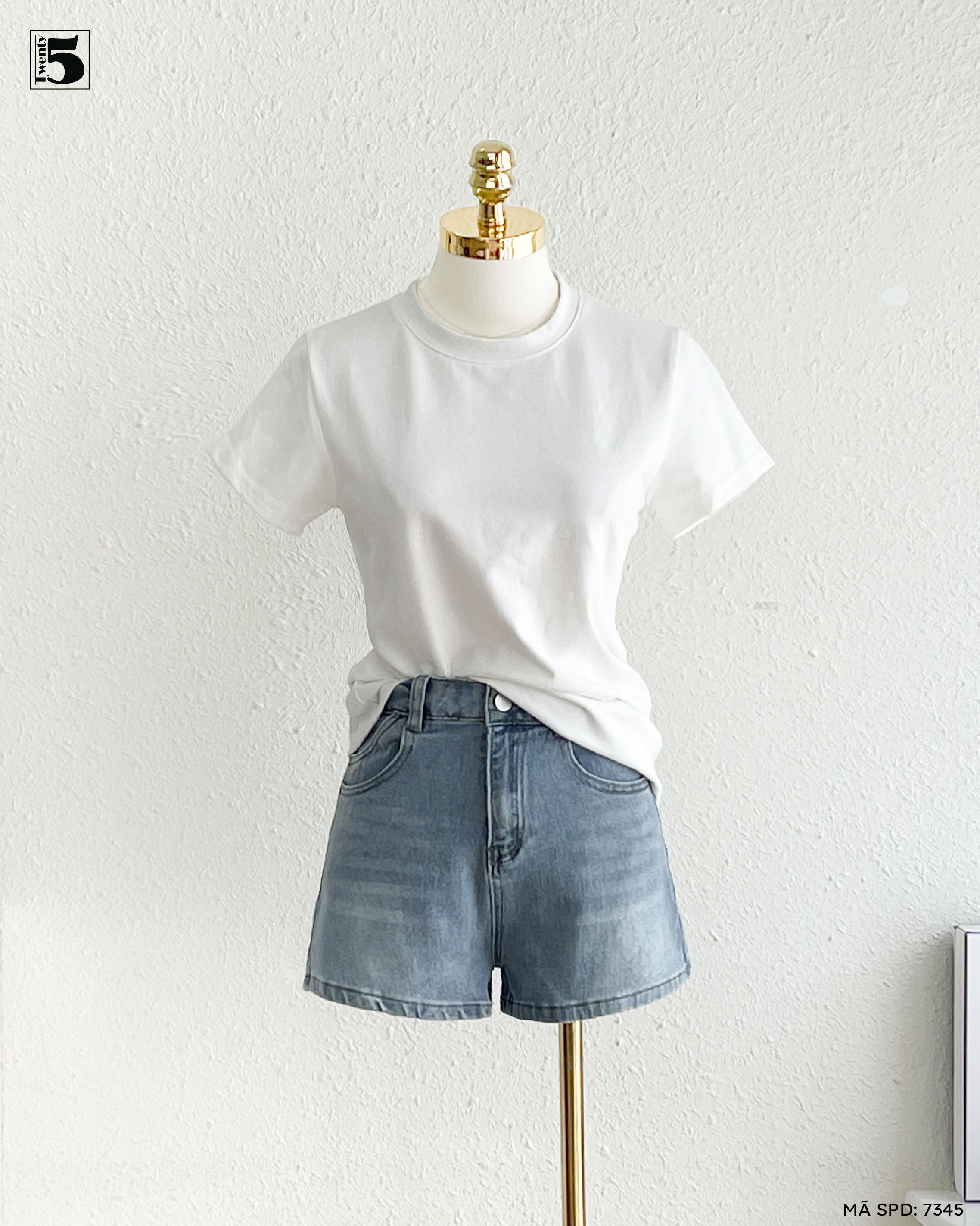 Quần short jeans 7345-319 cạp cao dáng basic trẻ trung năng động