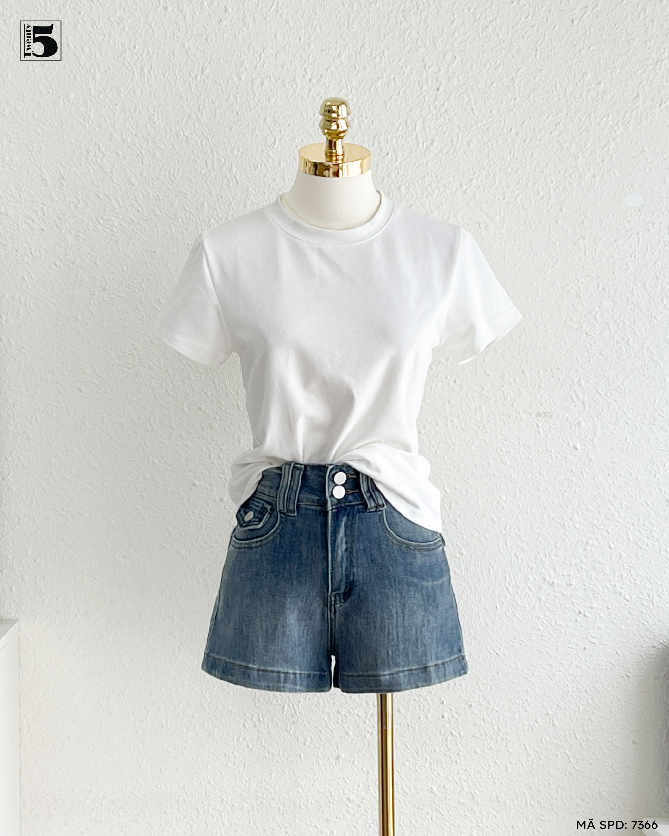 Quần short jeans 7366-339 thiết kế cạp cao tôn eo phong cách trẻ trung, năng động