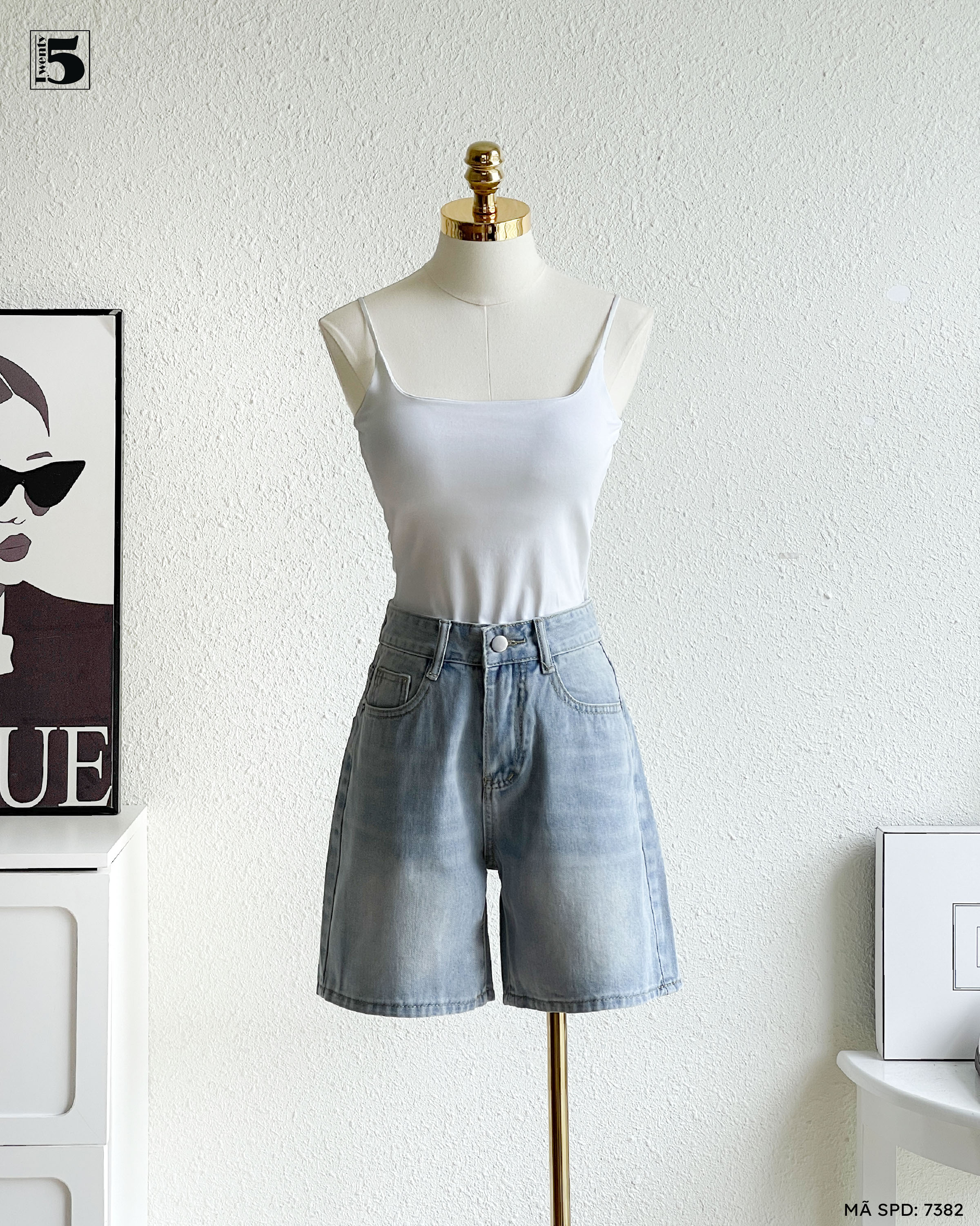 Quần short jeans 7382-329 ống rộng cạp cao tôn dáng trẻ trung, năng động