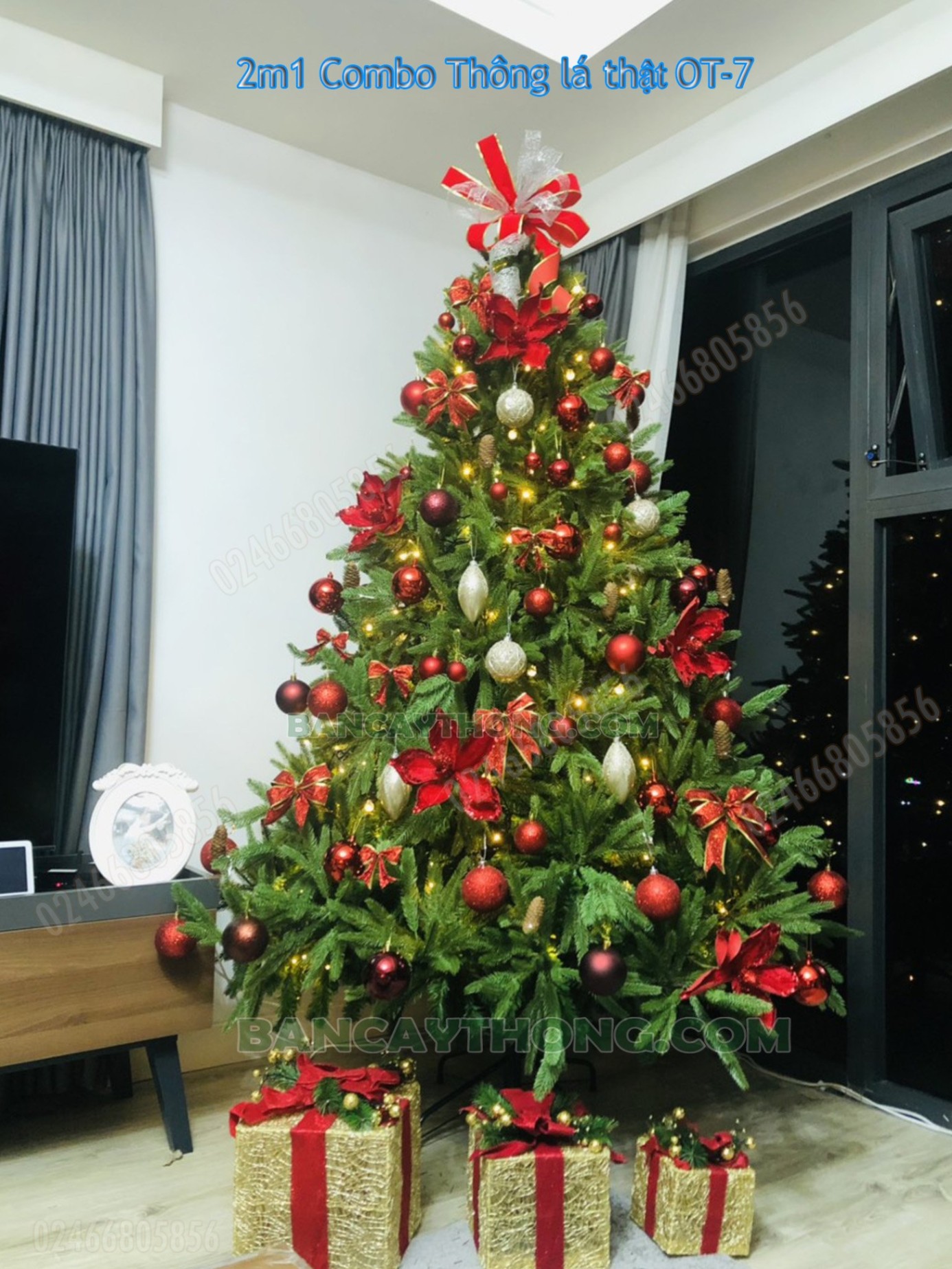 Cây thông noel pe ot cao 2m tông đỏ truyền thống