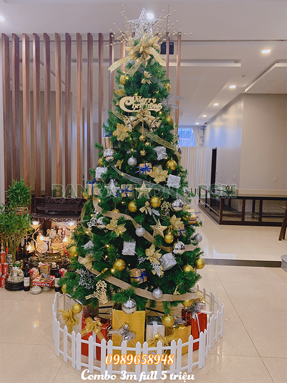 Cây thông noel 3 loại lá SG cao 3m gắn trái thông