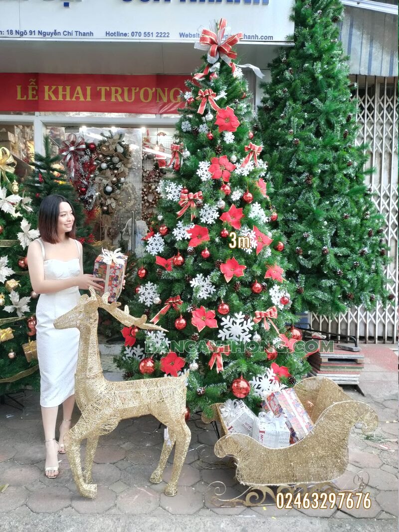 Cây thông noel 3 loại lá SG cao 3m gắn trái thông