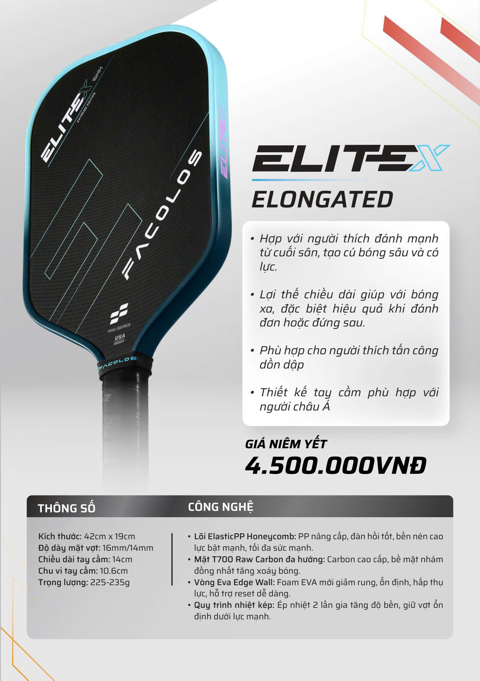 VỢT FACOLOS - ELITE X ELONGATE