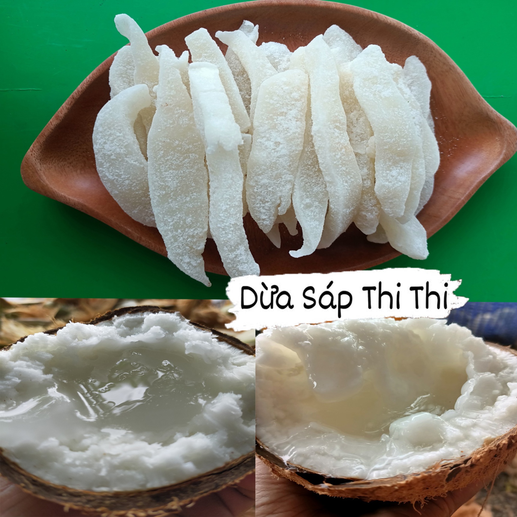 Combo Dừa Sáp Loại 1 Size Lớn + 150gr Mứt Dừa Sáp Loại 1 Vị Lá Dứa