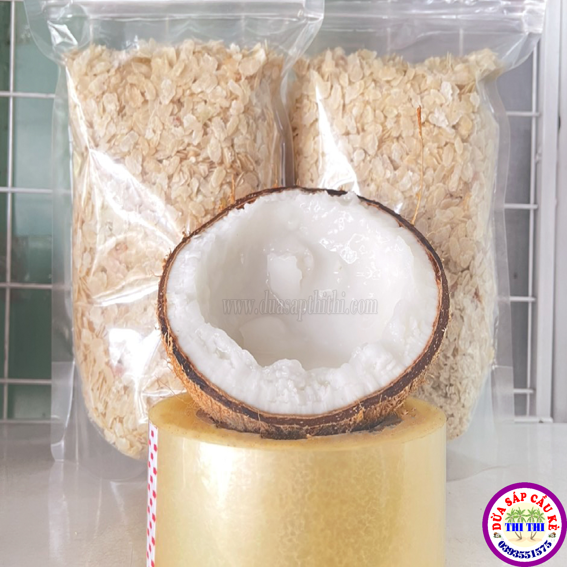ComBo 500gr Cốm Dẹp + 1 Dừa Sáp Loại 2 Size Lớn (Đặc Sản Trà Vinh)