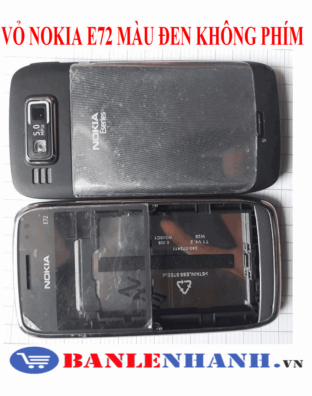 VỎ KHÔNG PHÍM NOKIA E72 MÀU ĐEN