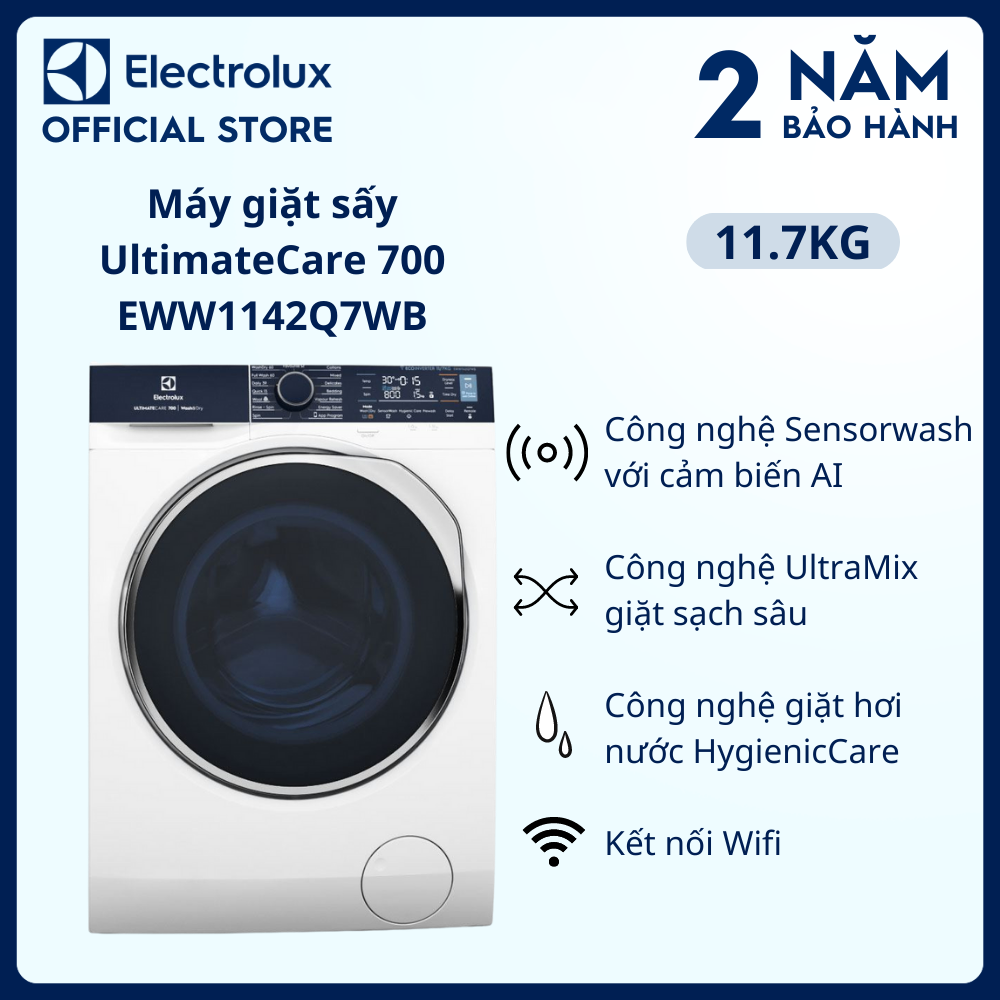 Máy giặt sấy Electrolux Inverter giặt 11 kg - sấy 7 kg EWW1142Q7WB