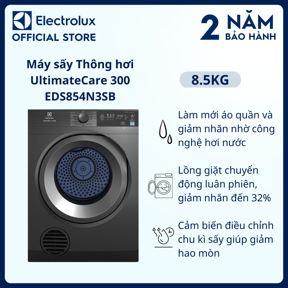 Máy sấy thông hơi Electrolux UltimateCare 8.5 kg EDS854N3SB