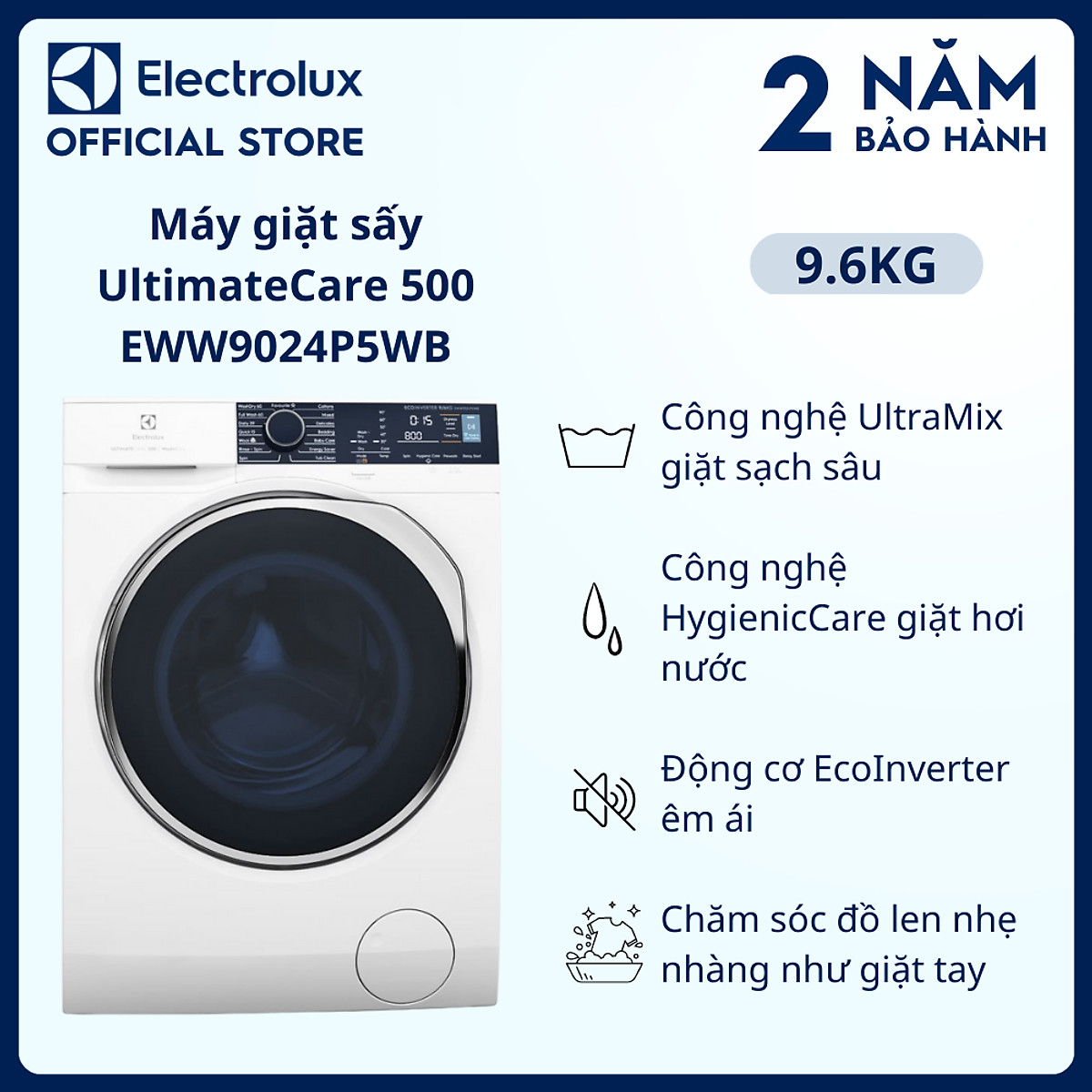 Máy giặt sấy Electrolux Inverter giặt 9 kg - sấy 6 kg EWW9024P5WB