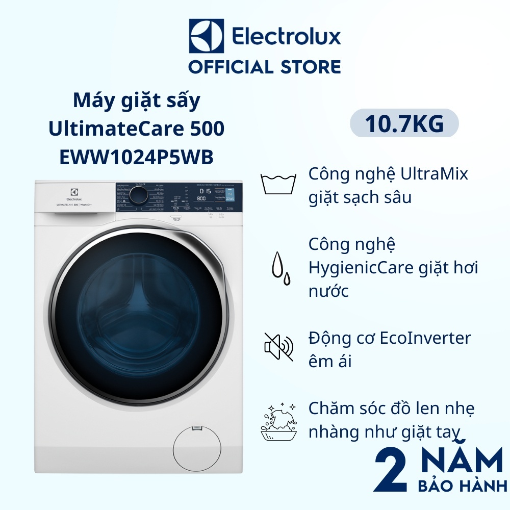 Máy giặt sấy Electrolux Inverter giặt 10 kg - sấy 7 kg EWW1024P5WB