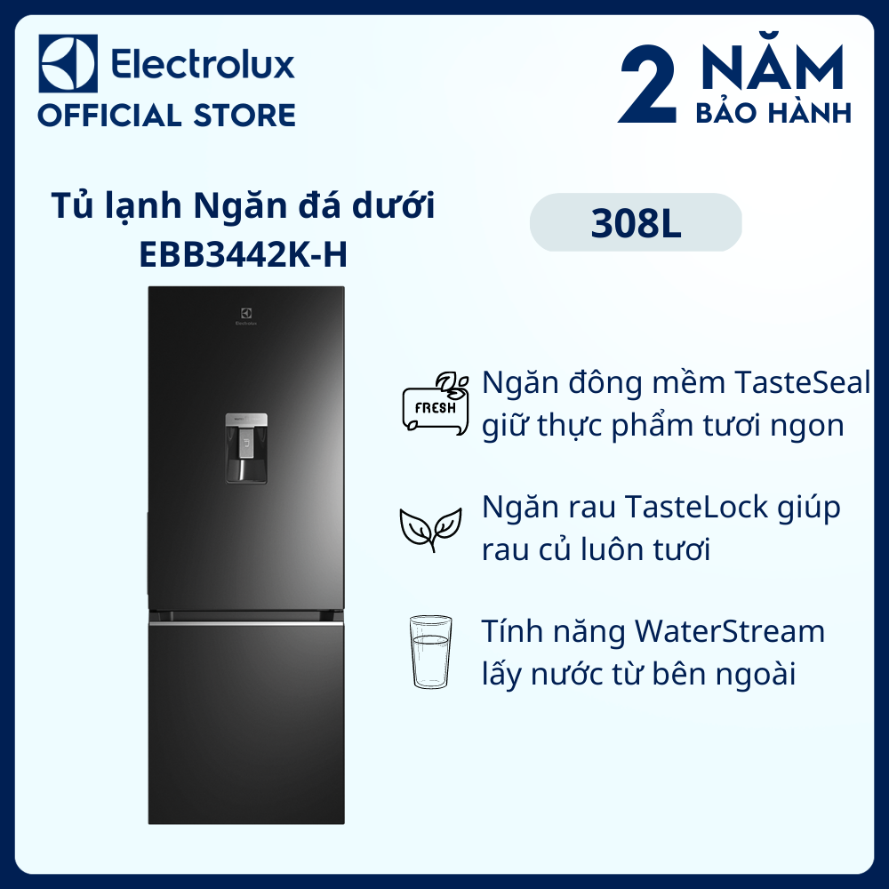 Tủ lạnh Electrolux Inverter 308 lít EBB3442K-H