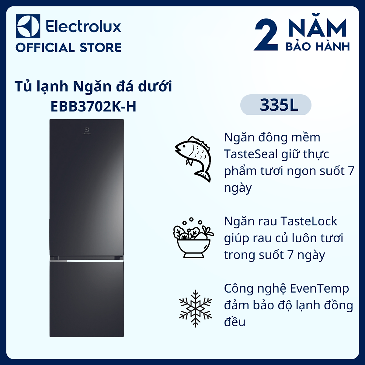 Tủ lạnh Electrolux Inverter 335 Lít EBB3702K-H