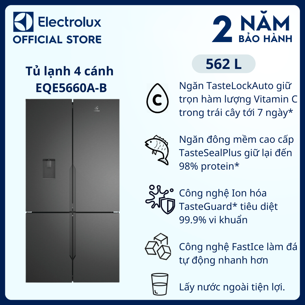 Tủ Lạnh Electrolux Inverter 562 lít Multi Door EQE5660A-B