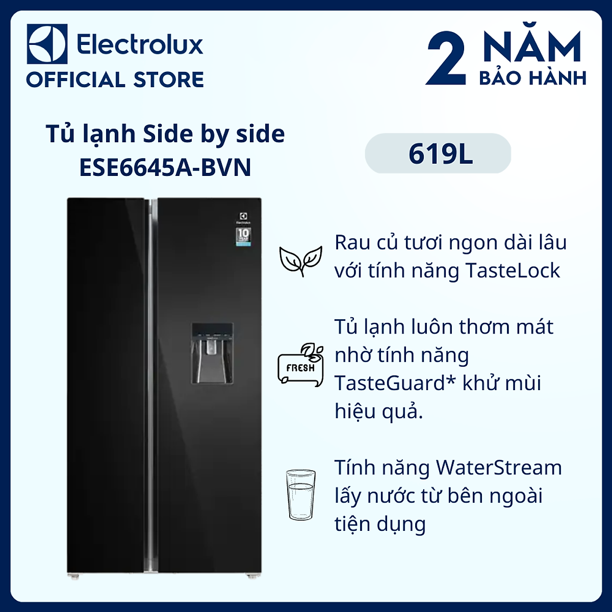 Tủ lạnh Electrolux Inverter 619 lít Side By Side ESE6645A-BVN