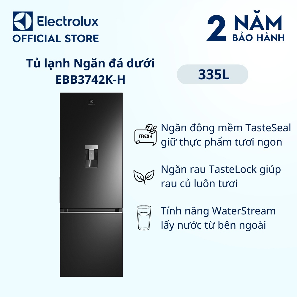 Tủ lạnh Electrolux Inverter 335 lít EBB3742K-H