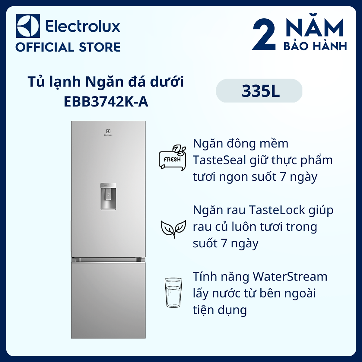 Tủ lạnh Electrolux Inverter 335 Lít EBB3742K-A